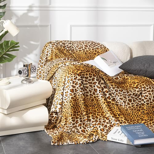 Meishida Manta Microfibra con Estampado Suave, Manta Sofá Multiusos Ligera y Cálido, Manta Cama Decorativa con Varios Diseños Modernos (Leopardo, 130 x 160 cm)