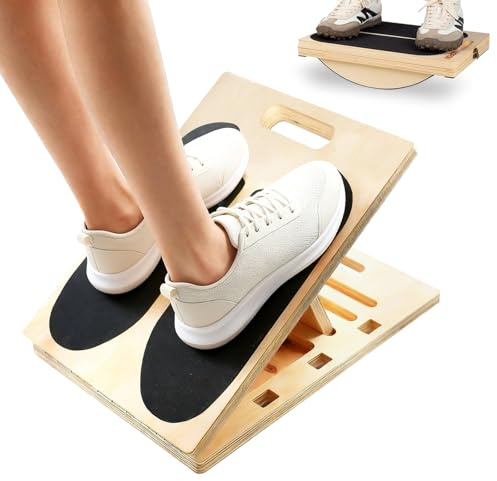 Balance Board und Schrägbrett aus Holz, Verstellbares‌ Wadendehner, Wackelbrett für Physiotherapie, Gleichgewichtstrainer, 1.8 cm Dicke der Holzplatte, für Kniebeugen, Muskeldehnung, Yoga, Training