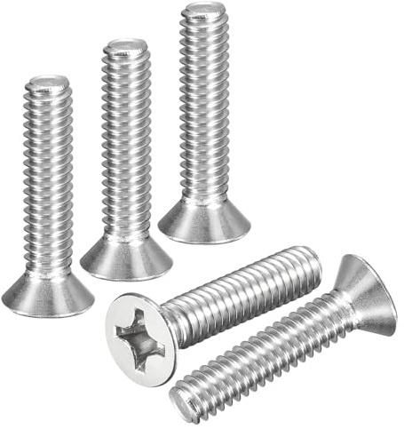 DTGN #12-24x1 Phillips Countersunk Head Bolt - 50pcs - Good for Outdoor Machinery Fastening Maintenance - 304 Stainless Steel Flat Head Machine Screw Bolt - Silver Color | Phillips Flat Head Machine Screws Bolts,304 Stainless Steel,Good For Furniture & Machinery