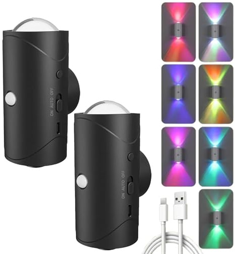 LED-Nachtlicht Kabellose LED Wandleuchte mit Bewegungssensor, Schwarz 2X | Intelligentes Wiederaufladbare Magnetische Wandlampe Innen, RGB Farbverlauf für Wohnzimmer Schlafzimmer Flur