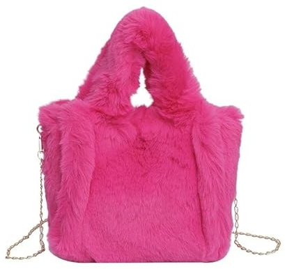 FREOJGU Plyschväska, tygväska för kvinnor, mjuk Hobo-väska, enfärgad, trendig axelrem, stor kapacitet, fluffig höst- och vinterväska, Rosa röd, Taille unique