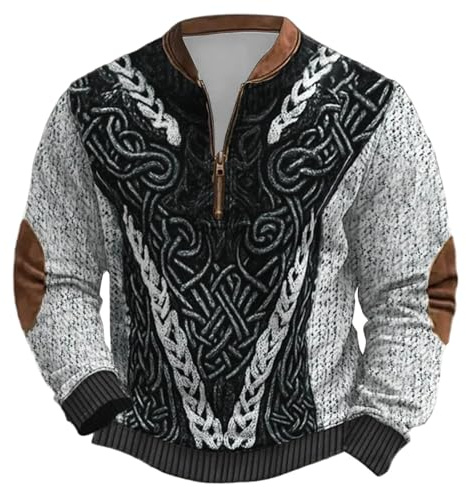 RUMAOZIA Jersey vikingo para hombre al aire libre con media cremallera, sudadera de forro polar, mitología nórdica, tatuajes vikingos, sudadera con capucha, suave y cálida, suéter de trabajo, sin