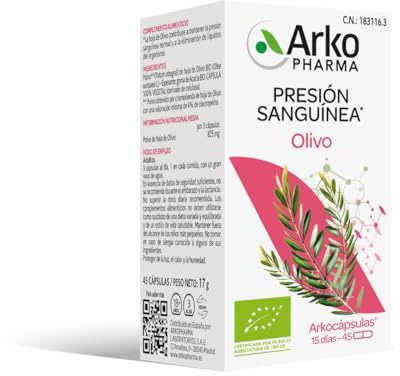 ARKOPHARMA Arkocápsulas Olivo Bio, 45 Cápsulas, Presión Arterial Normal | Con hoja de olivo ecológica, ayuda a la eliminación de líquidos. Fórmula 100% vegetal. Apto veganos.