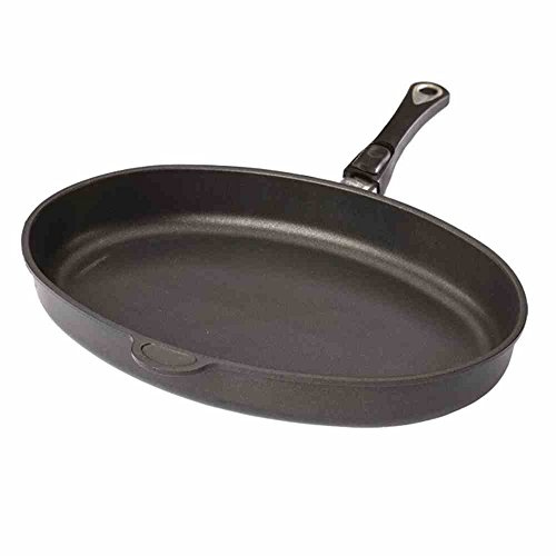 AMT Gastroguss Fischpfanne, 41 x 27 cm, 5 cm hoch, mit abnehmbarem Stiel, induktionstauglich, Lotan® Antihaft-Veredelung, Aluguss (Aluminium), AMZN-I-4127-Z20B