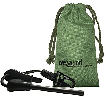 Oqard Reflective Paracord Fire Starter with Clip Hook - Black