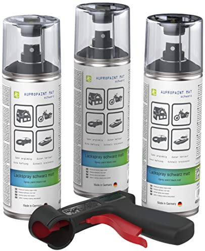 AUPROTEC Lackspray AUPROPAINT MAT schwarz matt Sprühlack Auto Lack Spray 3x 400ml + 1x Original Pistolengriff