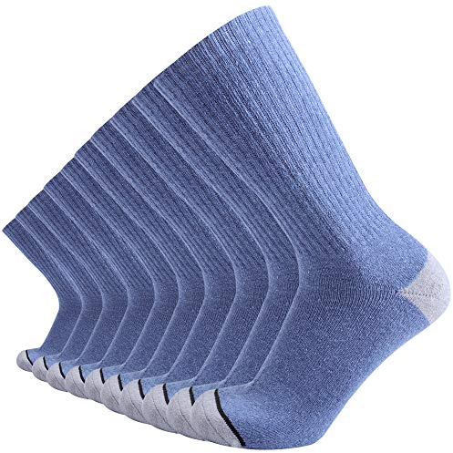EnerWear 10P Pack Men's Cotton Moisture Wicking Heavy Cushion Crew Socks (10-13/shoe size 6-12 (10 Pair), Cowboy Blue)