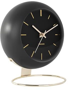 Karlsson [DL] Table Clock Globe Black, des. Armando Breeveld D. 21cm, H. 24,5cm, Depth. 14cm, Excl. AA Battery