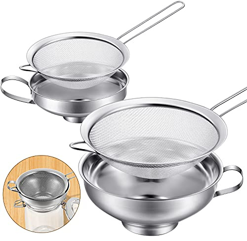 Boao 4 Pieces Stainless Steel Funnels with Fine Mesh Strainer, Household Kitchen Canning Funnels with Stainless Steel Colander