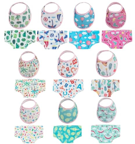 SOTOGO 20 Pieces Doll Diapers Dolls Underwear Doll Bibs for 14-18 Inch Dolls