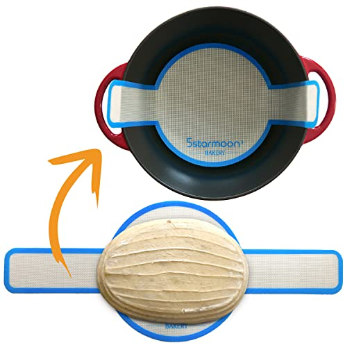 Élingue à pain - Tapis à pain en silicone pour four hollandais - Poignée longue en silicone - Élingue à pain pour remplacer le papier parchemin dans un four hollandais (garniture bleue)