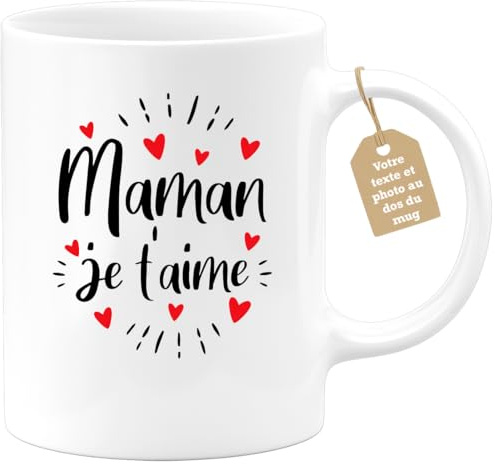 quotedazur Café-Croissant - Mug Personnalisable Texte Photo Tasse Cadeau Original Humour Noël Maman Je T'Aime Future Anniversaire Fête Des Mères Annonce Naissance - Blanc/Céramique