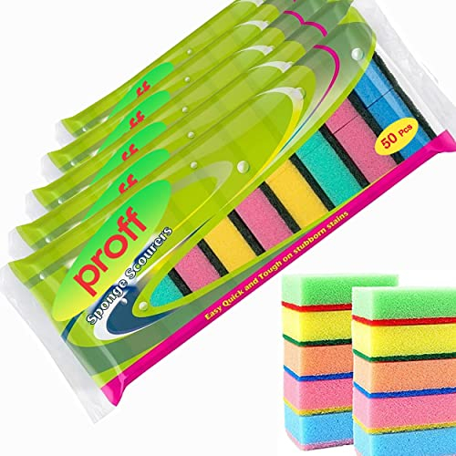 Proff Lot de 50 éponges à récurer en Mousse Couleurs mélangées