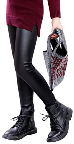 ORANDESIGNE Legging Simili Cuir Fille Faux Tregging Pantalon à Doublure Polaire Élastique Tight Extensible Taille Leggins Pantalon Crayon A Noir 130