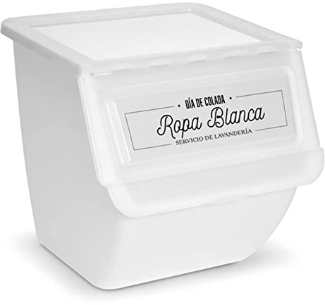 AC - Contenedor apilable de Polipropileno - Cubo para el Almacenamiento de Ropa, Ordenación por Colores, Tapa de Fácil Apertura – 36 L – Ropa Clara - 36 x 38,5 x 38 cm