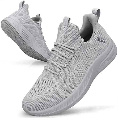Feethit Tränare män löparskor tennis sport träning promenader gym atletisk fitness mode sneakers sneakers för män andningsbara lätta bekväma utomhus platta skor för jogging, Ljusgrå, 40.5 EU