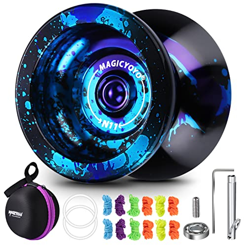 MAGICYOYO Profi Yoyo N11, Tricks JoJo Suitable für Fortgeschrittene, Reaktionsfähiges JoJo für Kinder, Metall Jo-Jo mit reagierendem Yoyo-Modus+ Yo-Yo-Lagersatz + 12 Jo Jo Schnüre + Yo-Yo Tasche