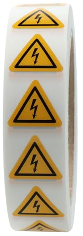 Labelident Warnaufkleber W012 - Warnung gefährliche elektrische Spannung - Seitenlänge: 25 mm - 1.000 selbstklebende Warnzeichen 1 Rollen, PE-Folie (Polyethylen)