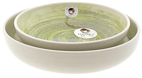 CERÁMICA ESPAÑA | Saladier céramique | Saladiers originaux | Saladiers décor Sable Vert Eau Set x2 - Modèle M04 | Décoration 100% fait main | 27x27x6 + 22x22x6 cm