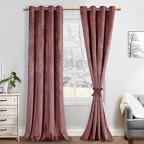 JIUZHEN, set di 2 tende oscuranti in velluto, tende opache morbide con occhielli per camera da letto, 140 x 260 cm (larghezza x altezza), Rosa