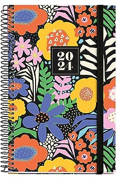 Miquelrius - Jahreskalender 2024, Wochenansicht, aktive Größe 117 x 182 mm, Hardcover, Spiralbindung, Gummiband, Spanisch, Englisch und Portugiesisch, Blumengarten