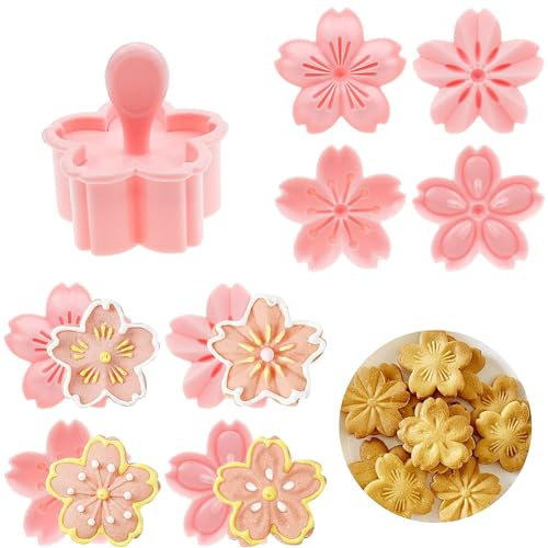 ZOOMPIL Sakura Cookie Cutter, Sakura Fondant Timbri Mold, Formine per Biscotti a Forma di Sakura Strumenti da Forno, per Biscotti da Forno Fai da Te (4 Stili)