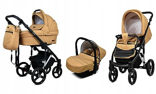 BabyLux® Kinderwagen Set 3 in 1 - UZO - incl. Babywanne, Buggy Sportsitz, Auto-Babyschale - Autositz - Kinderwagenset - Kombikinderwagen mit Wickeltasche, Regenschutz usw.