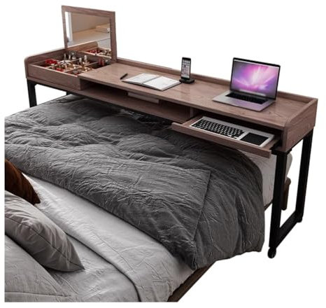 Überbetttisch Überbetttisch aus natürlichem Massivholz mit Rollen, Schlafzimmer, Krankenhaus, Sanatorium, multifunktionaler Betttisch, rollender Tabletttisch, Esstisch (Size : 180x40x80cm)