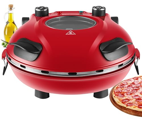 Steinborg Forno elettrico per pizza con pietra da 32 cm, 390 °C, forno per pizza, stazione per pizza elettrica, griglia per pizza, timer, 5 livelli, 1200 Watt, forno per pizza