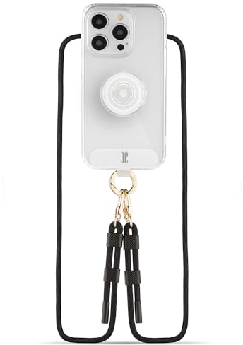 Just Elegance x Popsockets 3in1 - kompatibel mit iPhone 15 -Handyhülle 2024 Design mit Band - Schutzhülle mit Abnehmbarer Kordel und Fingerhalter (Transparent/Clear)