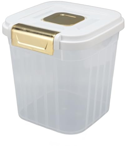gernie Récipient de Stockage Hermétique de Riz, Distributeur de Bac de Rangement en Plastique avec Tasse à Mesurer et Cuillère, Bac à Farine de Nourriture Sèche de Céréales (Blanc 5kg /