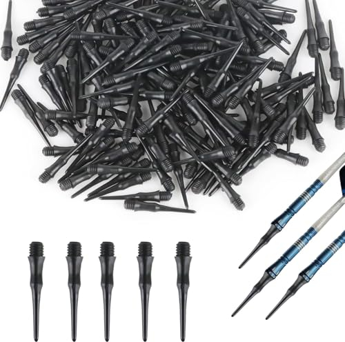 lohill 200 Stück Schwarze Dart Spitzen,Dartspitzen Kunststoff,Dart Spitzen Soft, 2BA Gewindeschlüsselversion, Kunststoffspitzen für Dartpfeile, Dartzubehör