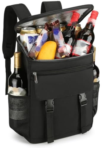 YYKSYDPT 20L Isolierter Kühlrucksack für Herren und Damen, wasserdichte Kühltasche mit großem Fassungsvermögen für Arbeit, Picknick, Wandern, Strand (Schwarz)