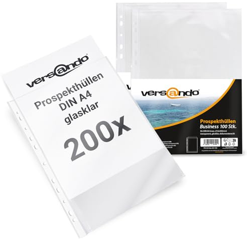 versando 200 fundas para folletos A4 Business con borde de grapado, transparentes, 60 my (2 x 100 unidades)