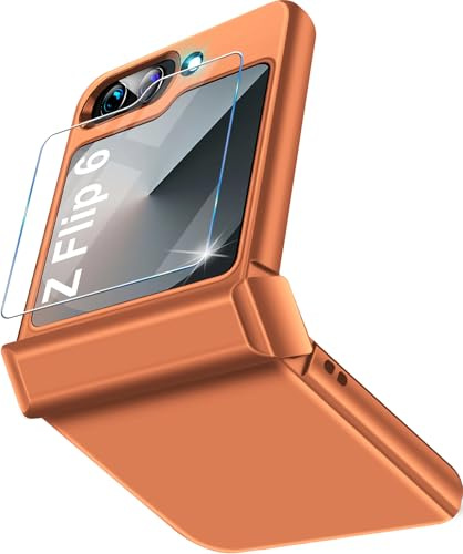 Vaki Handyhülle für Samsung Galaxy Z Flip 6 Hülle Ultra Dünn Leicht PC Schutzhülle Galaxy Z Flip 6 5G Klapphülle Slim Kratzfest Firma Flip Case für Samsung Z Flip 6 Tache Cover (Orange)
