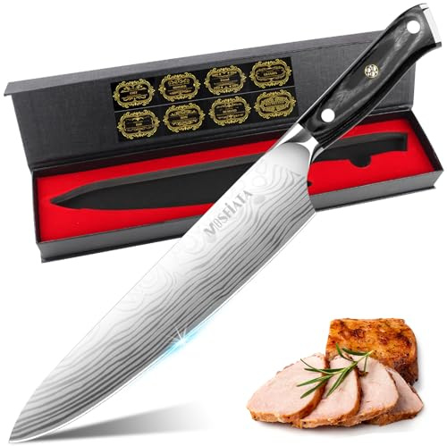 MOSFiATA Chef Knife, 10 Inch Ultra Sharp Meat Carving Knife, High Carbon Stainless Steel Cooking Kitchen Knives, Brisket Slicing Knives for Turkey Roast BBQ Vegetable with Micarta Wooden Handle Gift