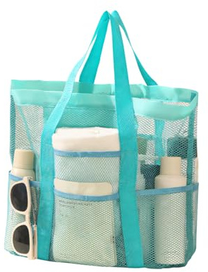 Borse da spiaggia per donne, grande borsa da spiaggia in rete con tasca, essenziali per le vacanze, borse da spiaggia per la famiglia, borsa per la spesa riutilizzabile per viaggi e piscina (verde)