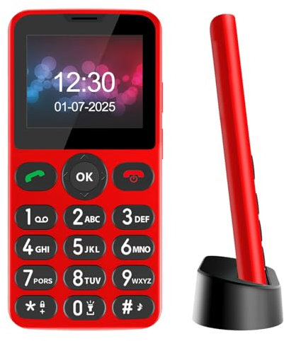 Melefon Big Button Mobile Phone,Easy to Use,Large Volume Basic Cell Phone for Elderly,Unlocked Senior Phone with 2.2 Display|SOS|FM Radio|Charging Dock|Supports 15 languages (Red)