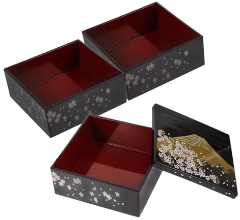 LALADEFIEE Japanische Bento Kasten mit 3-lagigem Fuji Muster Wiederverwendbare Sushi Snackbox aus Kunststoff Tragbar und Multifunktional für Familienfeiern und Dekoration