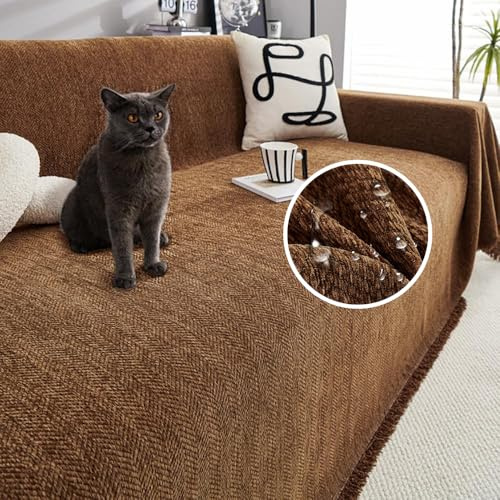 JIcloun Plaid canape Grande Taille Marron, Housse de canapé Universelle 1 2 3 4 5 Places décorative Couverture canape Chat Anti Griffe idéal comme jeté de canapé ou Couvre-lit, 180 x 130 cm