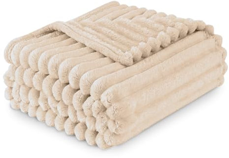 GC GAVENO CAVAILIA Sherpa Fleece Blanket Throw, Thermal Warm & Cosy Fluffy Throws For Sofa Large Bed Couch, Thick Blanket Ribbed Fur Throw 150 x 200 Cm, Cream
