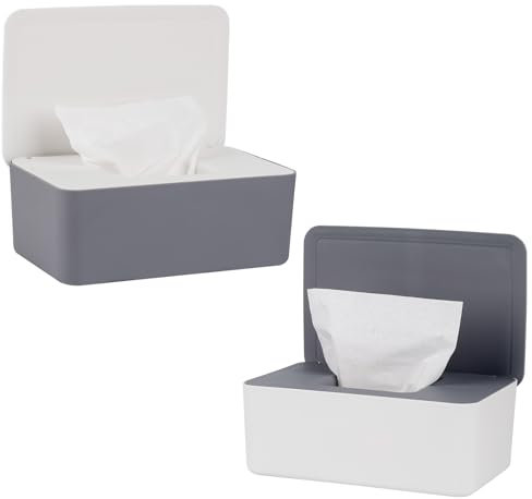 Anruyi 2 Pezzi Scatola per Salviette Umidificate, Sacchetti Dispenser di Salviette Umidificate, Contenitori per Salviettine per Bagno Cucina Ufficio Collocazione Grigio e Bianco