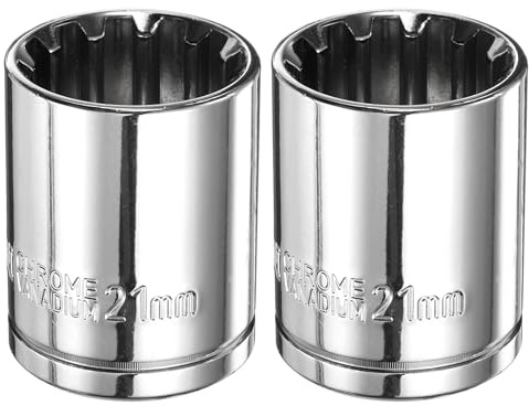 sourcing map Lot de 2 douilles à 12 pans 1/2 par 21 mm en acier au chrome vanadium - Douilles standard à 12 points - Outil manuel pour réparation de voiture, entretien mécanique, usage domestique