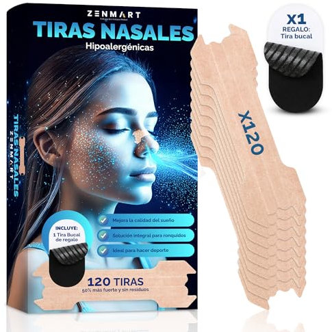 Tiras Nasales Deportivas Premium (120) + Mouth Tape de regalo Nose Strips Nasal Strips anti ronquidos para dormir y respirar mejor por la nariz Adhesivo Médico 50% Más Fuerte Certificado CE ISO13485