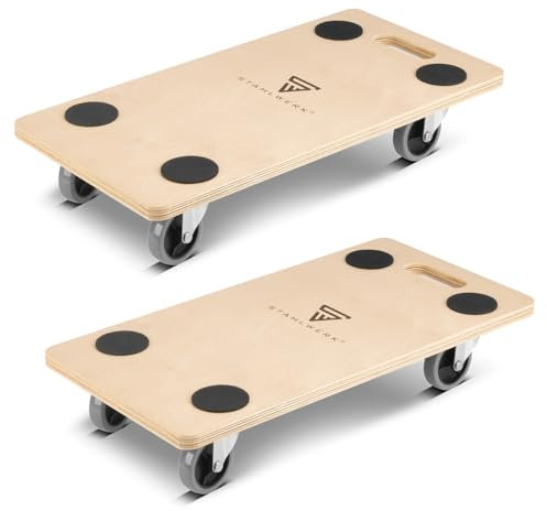 STAHLWERK Rollwagen TRS-250 ST 2er Set mit 250 kg Tragkraft und gummierten Lenkrollen 58 x 29 cm Plattformwagen | Transportwagen | Möbelroller | Rollbrett | Handwagen | Transportroller