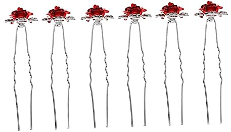 Beaupretty 6 Pièces Fourche à Cheveux Rose Gemmes De Cheveux Charmes De Cheveux Pinces à Cheveux En Strass Pour Femmes Accessoires De Cheveux De Mariée Pinces à Cheveux Strass Rouge Métal