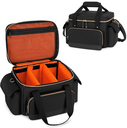 Damero 7-Zoll-Tasche für Schallplatten, Schallplatten Aufbewahrung Koffer für über 80 LP-Schallplatten mit 2 Abnehmbaren Trennwänden, Schultergurt und Griff für Reisen, Sammlung, Konzert (nur Tasche)