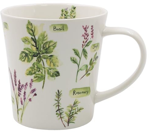 The Leonardo Collection Juego de 4 tazas de jardín de hierbas Jennifer Rose Gallery, tazas para té y café para bebidas calientes | Tazas de porcelana impresas finas para la cocina y el hogar |