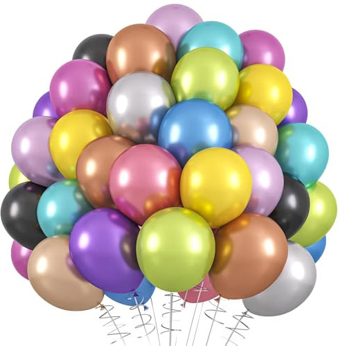 DazzJoy Metallic Luftballons Bunt,50 Stück 10 Zoll Latex Bunte Luftballons Geburtstag,Helium Ballons Bunt,Luftballon Helium Geeignet,Ballons für Ballongirlande,Kindergeburtstag,Hochzeit,Baby Shower