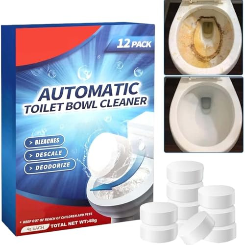 Heavy Duty Toilet Cleaner Tablets – 12PCS Powerful Limescale & Stain Remover, Freshens & Descaler Bowl – Long-Lasting, Easy-to-Use Toilet Cleaning Tablets for a Sparkling Clean